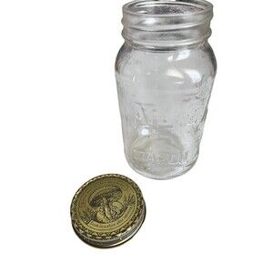 Double Embossed Mason Jar Atlas  Canning Jar Clear Glass Vintage Mushroom Lid
